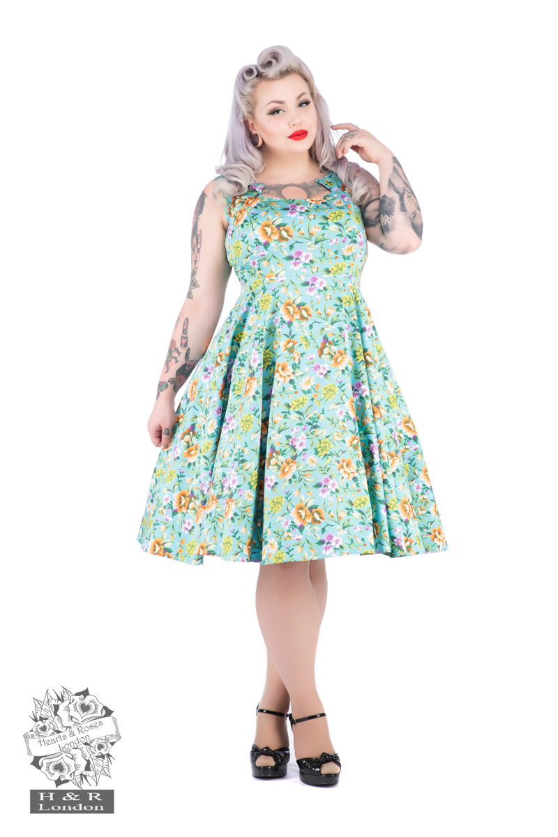 Turquoise Ella Floral Swing Dress